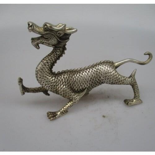 Antique antiques Collectible Decorated Old Handwork Tibet Silver Carved "Dragon "sacred animal Statue/ Sculpture