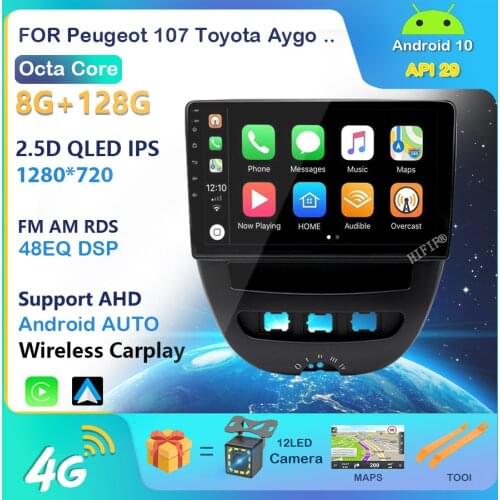 Android 10 2 Din Car Multimedia Player For Peugeot 107 Toyota Aygo Citroen C1 2005-2014 Head Unit Stereo GPS Navigation BT WIFI