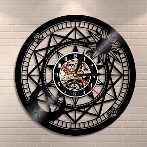 Sun and Moon Retro Star Vinyl Record Clock Jupiter Wall Clock Vinyl Home Decor Cosmographical Clock Astrology Gifts