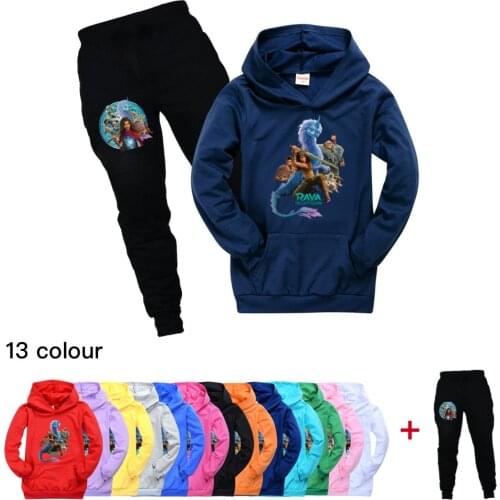 Kids Clothes Girls Cartoon Raya and The Last Dargon Tracksuit Cotton Hoodies + Pants Fashion Autumn Children Pullovers Outfits