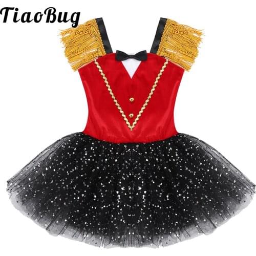 Kids Tutu Dress for Girls Dancewear Halloween Circus Ringmaster Costume Tassel Foil Sequins Mesh Leotard Christmas Outfits