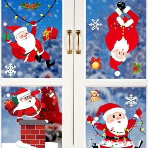 DIY Cute Merry Christmas Wall Stickers Santa Snowflake Window Room Decor PVC New Year Christmas Home Decor Removable 2021
