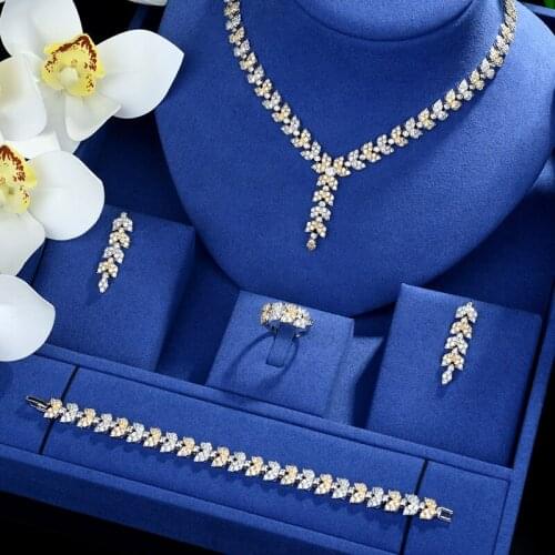 Be 8 Exclusive Dubai 2 Tones Jewellery Set Luxury Cubic Zirconia Necklace Earring Bracelet Party Jewelry Set for Women S487