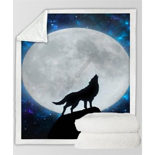 Plstar Cosmos Moon Wolf Fleece Blanket 3D print Sherpa Blanket on Bed Home Textiles Dreamlike style-2