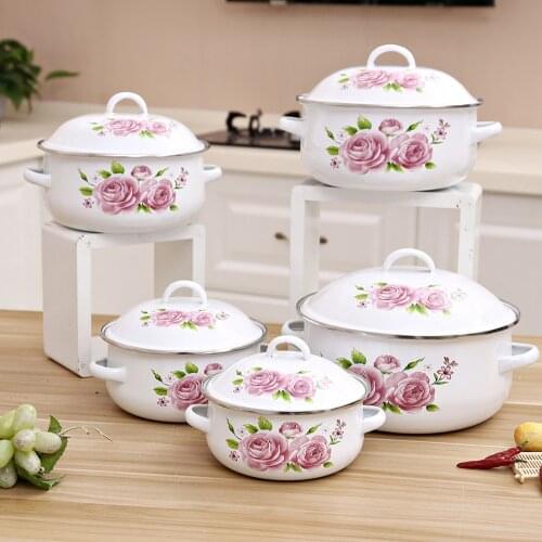 5 Pots Set Enamel Pot for Cooking Casserole Enamel Ceram Kitchen Pot 1-4Litre