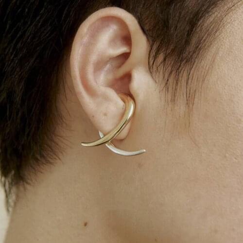 Chic line Cross Ear Clip Personality Neutral Trendy Cool Punk Hit color Without Pierced Ear Clip Earring for Women Men Jewelry