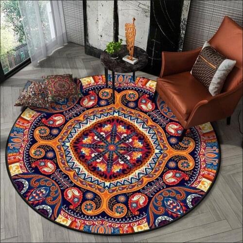 Bohemian Style Round Area Rugs Retro Persian Ethnic Geometric Flower Printed Tapete Bedroom Hanging Basket Chair Non-Slip Carpet