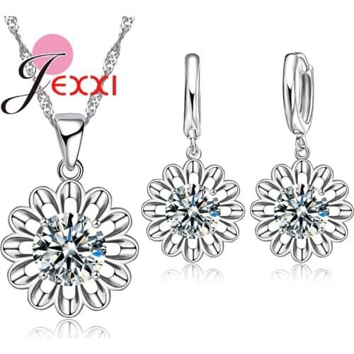 Pendant Necklace Earring Singapore Chain Woman Dress Gift Shining Cubic Zirconia Genuine 925 Sterling Silver Jewelry Sets