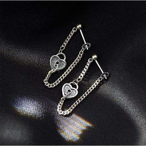 Trendy Jewelry Heart Earrings Popular Style Metal Alloy Silvery Plating Single Chain Dangle Drop Earrings For Girl Gifts