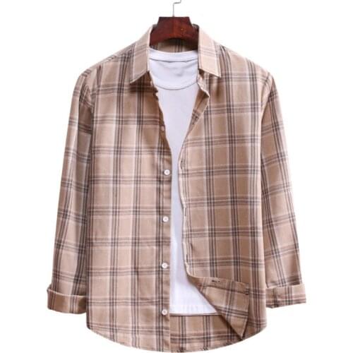Men Flannel Plaid Shirt 2021 Autumn Casual Long Sleeve Shirts Soft Comfort Slim Fit Brand Brown Checked Shirt camisas de hombre