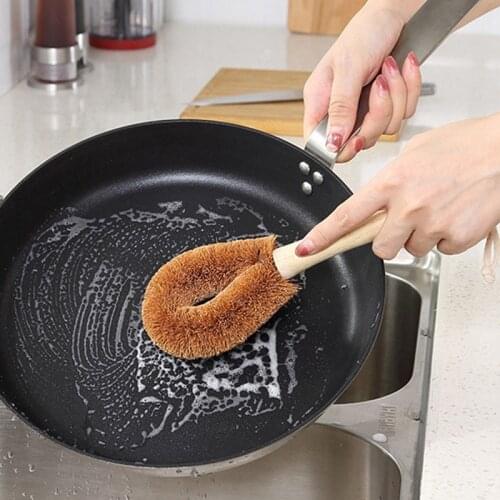 Natural Coconut Brown Cleaning Can Hang Brush Household Kitchen Cleaning Tools Non-stick Oil Handle Pot Brush Dish Washing