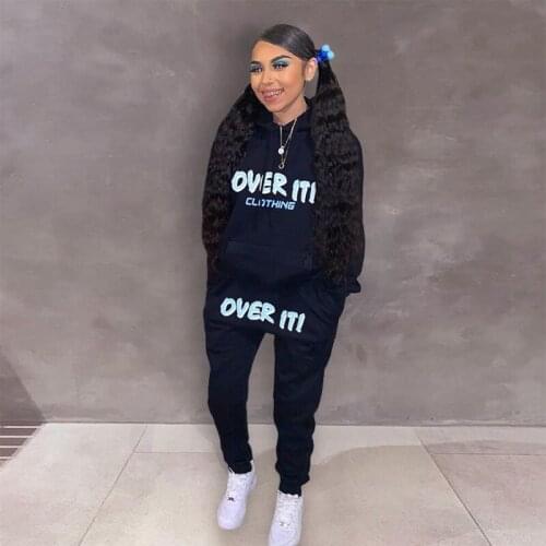 2021 spring new womens letters with hood sports long-sleeved trousers 2-piece fashion casual womens two-piece suit