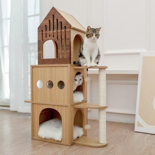 Cat Tree Space Capsule Elegant Scratcher Activity Small Cat Tree with Floating Nest Hanging Balls