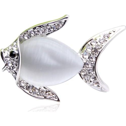 New Style Women Fish Brooches Jewelry Opal Crystal Brooches Broches Lady Lapel Hijab Pins Rhinestone Multi-function Pin Bijoux