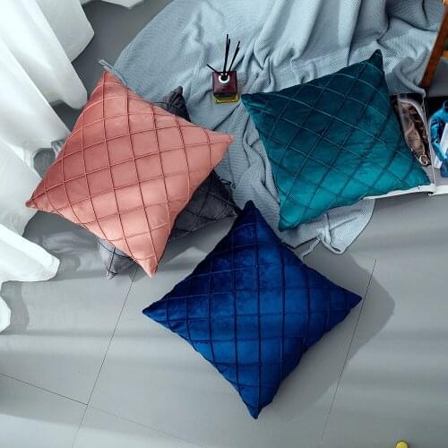 1PC Solid Color Velvet Plaid Cushion Cover Pillowcase Nordic Home Decor Pillow Cover for Sofa Cojines Cushion Case 42*42CM