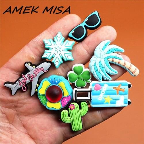 Original PVC Shoe Buckle Accessories Vacation Coconut Tree/Cactu Shoes Decoration Jibz for Croc Charms Bracelets Kids Gifts U161
