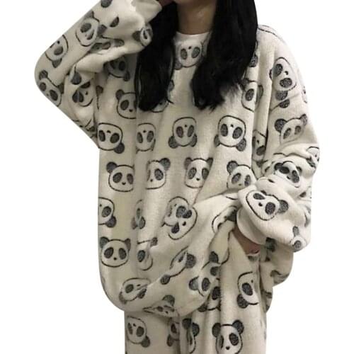 Autumn Winter Warm Flannel Pyjamas Womens pajamas thick Coral Velvet Long Sleeve Cartoon Sleepwear Flannel Pajamas Girl 2021