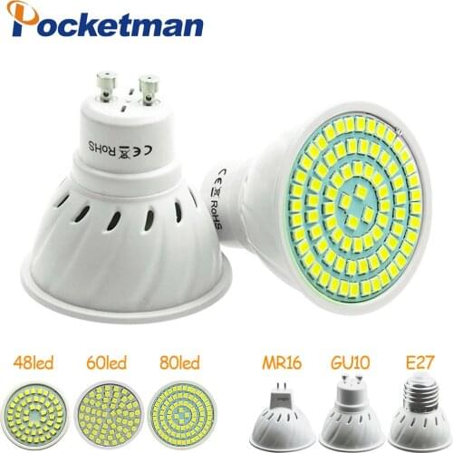 Pocketman E27 MR16 GU10 Lampada LED Bulb 220V 240V Bombillas LED Lamp Spotlight 48 60 80 LED 2835 SMD Energy Saving