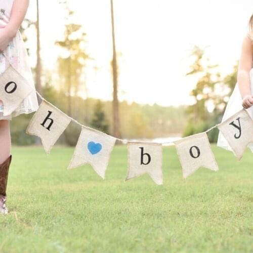 Oh Boy Burlap Banner rustic country farm Baby Shower Gender Reveal Party Baby Announcement Decoration sign backdrop Photo props