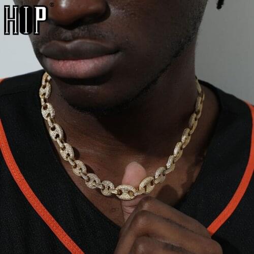 Hip Hop 12MM Coffee Beans Chain Iced Out Bling CZ Copper Cuban Link Chain Necklace For Men Women Charms Jewelry