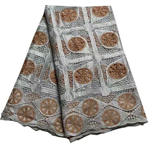 SJ Lace High Quality Water Soluble Swiss Lace Fabric Embroidery With Rhinestones African Cord Lace Fiber Guipure Tissu d5-63