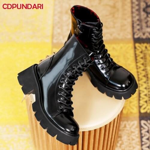 Ladies Black Genuine Leather High Heels Platform Ankle Boots For Women Spring Autumn Martin Short Boots Shoes Bottines Femme