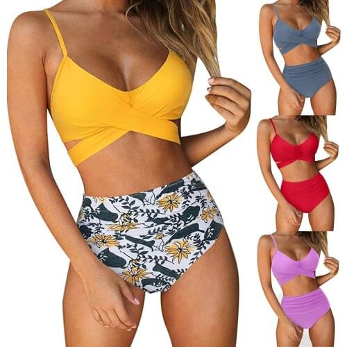 Women Summer Bikinis Sexy Solid Printed Bikini Push-Up Pad Swimwear Set Swimsuit Beachwear 2021