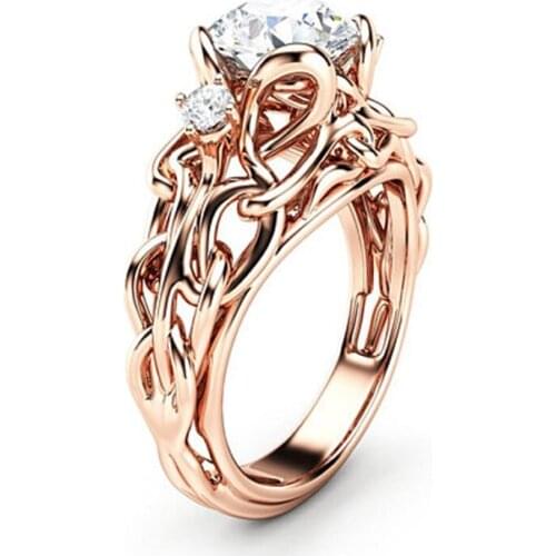 Trendy Princess Created Crystal Rose Gold Wedding Ring for Women Jewelry Pattern Finger Crystal Party CZ Fashion Rings