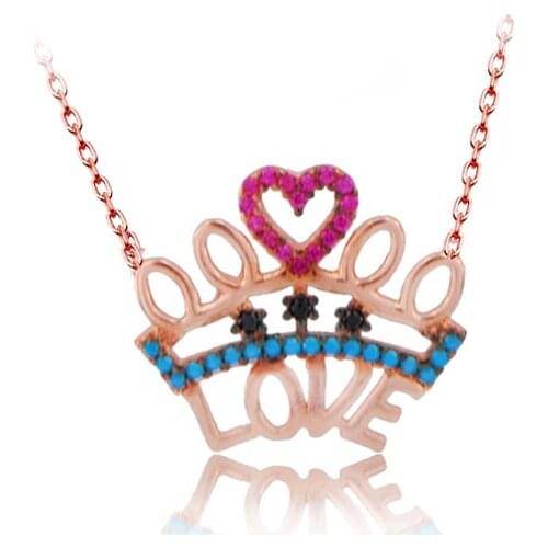 Hot Sale Love Trendy 925 Silver Turkish Jewelry Zircon Fashion Heart King Necklace For Women Valentines Day Luxury Designer