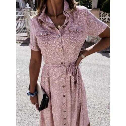 Womens Dress 2021 Long Skirt Bohemian Beach Vestir Short Sleeved Robe Female Belt Stitching Lapel Multicolor Falda Larga