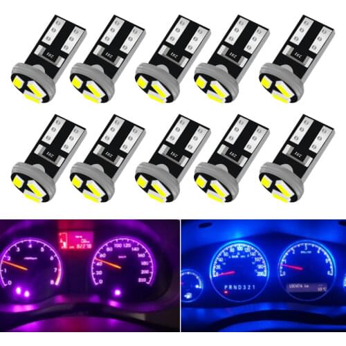 10 Pcs T5 3014 3 SMD Car Wedge LED Dashboard Bulb CANBUS Error Free License Plate Light Lamp DC 12V White ICEBSignal Lamp