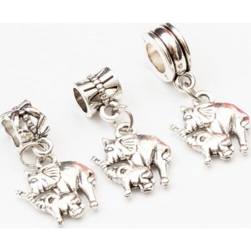 10pcs Elephant European Bead Vintage Silver Charms fit for pandora style Bracelets Necklace DIY Metal Jewelry Making JA600042