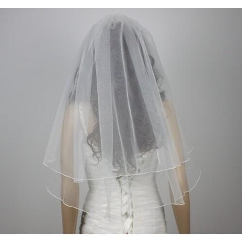 2 tier pencil edge Bridal Veil White Beige elbow Length veil & Comb