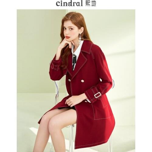 Spring 2021 New Red Windbreaker Womens Mid-length and Small Temperament Slim and Thin Drape Jacket