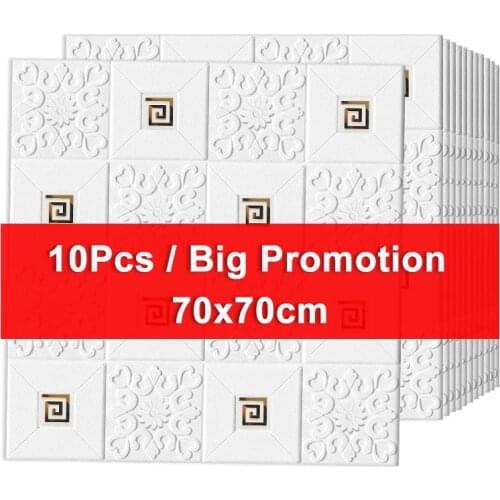 10Pcs 3D Stereo Foam Wall Stickers Ceiling Panel Roof Decal Self Adhesive Mirror Silver Gold Decor Living Room Children 70x70cm