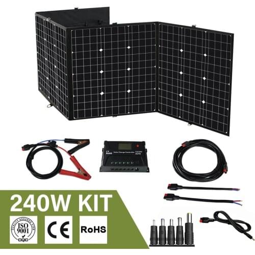 4 folds 240w solar charger 18v 200w foldable solar panel for portable power station solar generator with 20A regulator