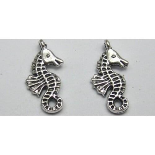 50 Tibet Silver Tone Sea Horse Charm Pendants 23X11mm Double Side