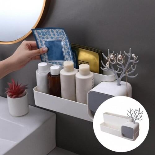Reliable 1 Set Strong Tree Shape White Makeup Storage Holder Shelf Lightweight Wall Rack Sturdy for Kitchen