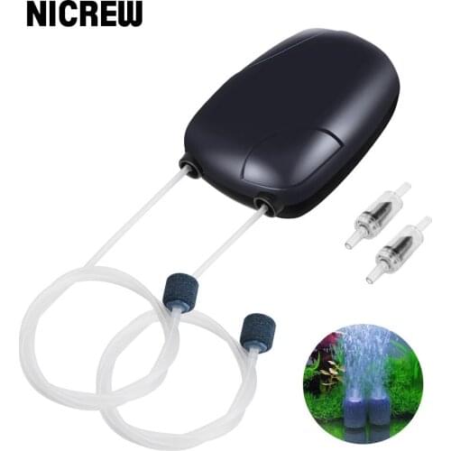 Aquarium Air Pump Mini Compressor Single Double Outlet with Check Valve Tube Aquatic Accessories Fish Tank Submersible Pump