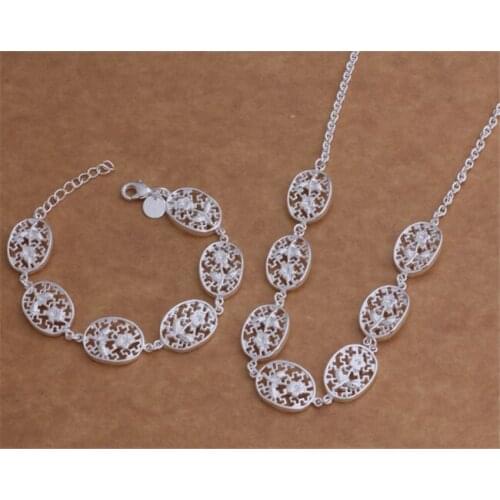 AS001 Hot Sale Silver Plated Color Jewelry Sets For Women Wholesale High Quality Classic Bracelet 008 + Necklace 066
