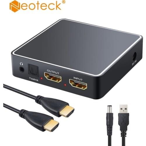 Neoteck 4K 3D Audio Extractor HDMI-compatible to HDMI-compatible Optical TOSLINK SPDIF & 3.5mm Analog Stereo Audio Converter