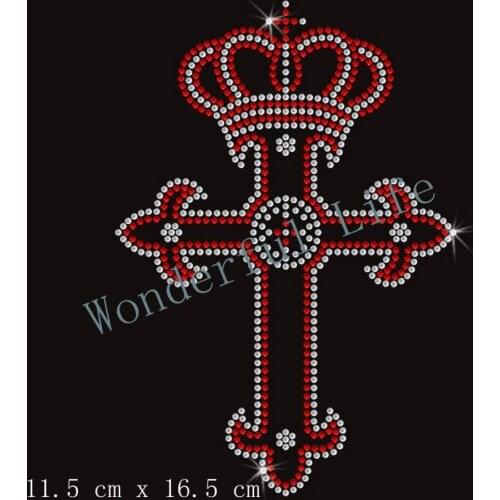 Free shipping Cross And Crown Iron On Bling Transfer