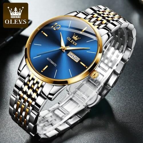 OLEVS Luxury Brand Classic Men Watch Automatic Mechanical Watch 50M Waterproof Stainless Steel Diamond Business Dress Watch Gift