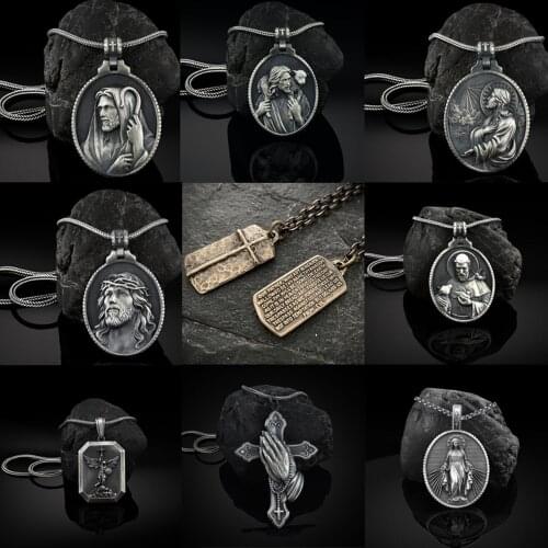 Pure tin religious element Jewelry on the neck Christian badge Mens chain necklace Catholic tag pendant necklaces for women