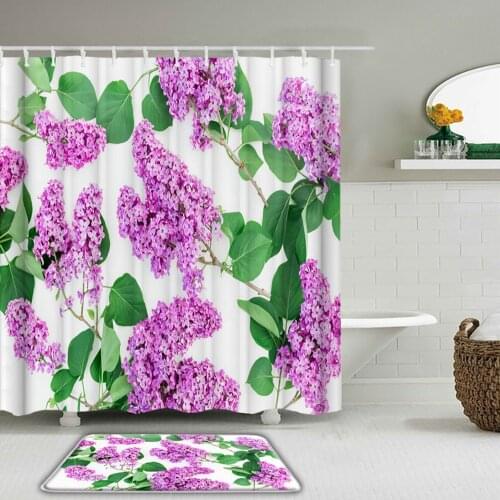 Colorful Rural Flowers landscape Shower Curtain Sets Non-Slip Rugs Toilet Lid Cover and Bath Mat Waterproof Bathroom Curtains