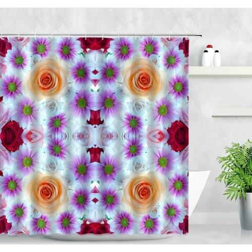 Floral Shower Curtains Red Yellow White Pink Rose Purple Daisy Flowers Modern Waterproof Home Bathroom Decor Bath Curtain Set