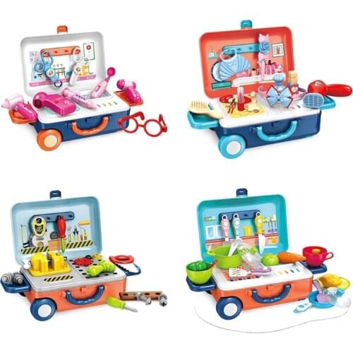 Travel Suitcase Kitchen Set for Children Includes Toy Pots, Pans, Dishes, Utensils & Foods ABS Plastic Pretend Play Kit