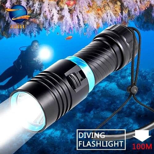 ZHIYU IPX8 Waterproof Dive Underwater 200 Meter Professional Diving Flashlight Torches White Lamp Dive Light Camping Lanterna
