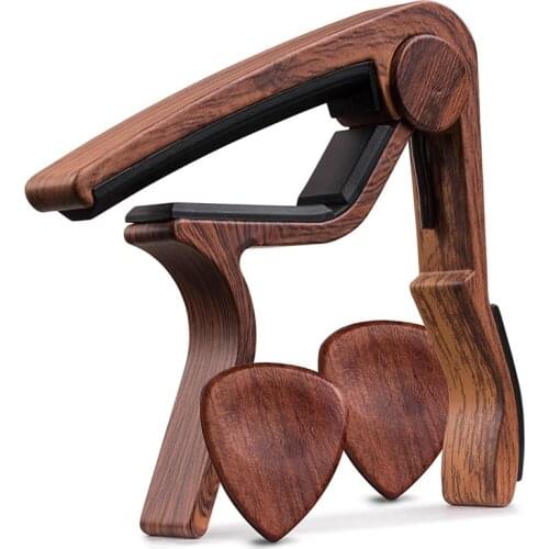 Guitar Capo REAL WOOD PICKS INCLUDED (2) Set for Acoustic Guitar, Electric Guitar Quick Change for Easy Transpose