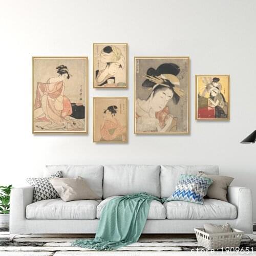 Cotton no frame Japan style classic women kimono canvas printings oil painting printed on cotton wall art decoration picture